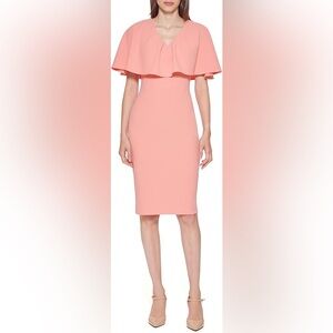 Pre-Owned Peach Calvin Klein V-Neck Cape Sheath Dress